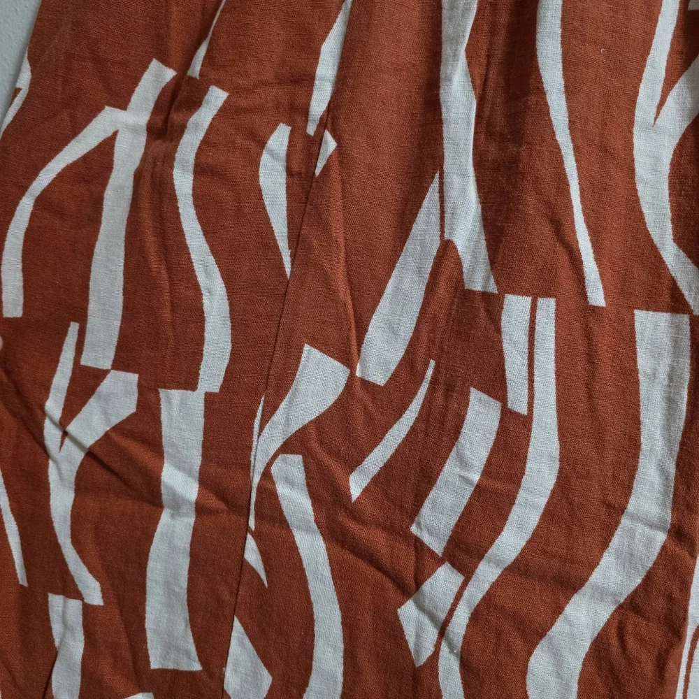 Ava & Viv Linen Blend Abstract Rust Ruffle Midi Dress Smocked Back Rayon Cruise - Picture 6 of 11